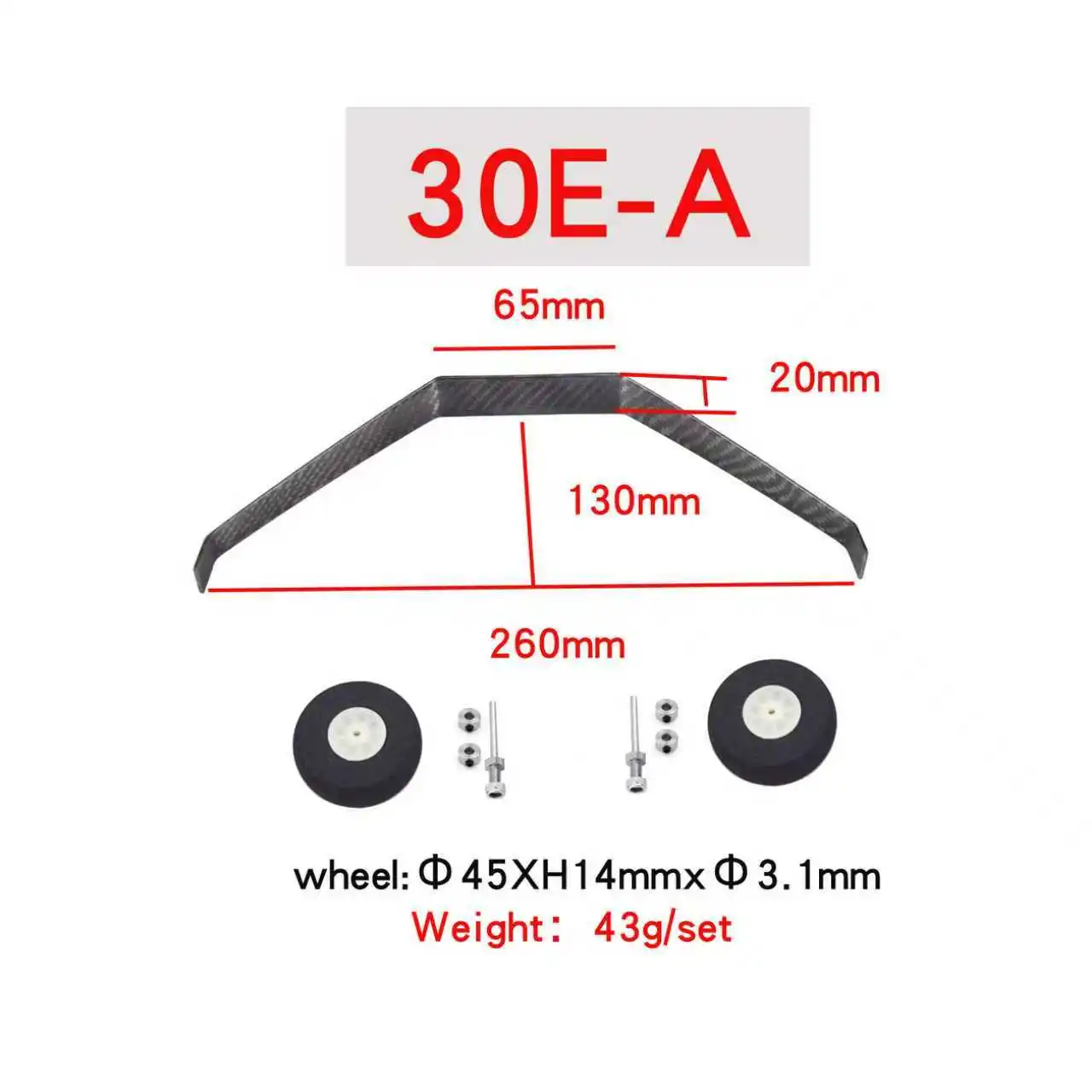 Train d'atterrissage en Fiber de carbone + roues + empattement, ensemble combiné multi-tailles pour avion RC électrique 30E/50E/70E