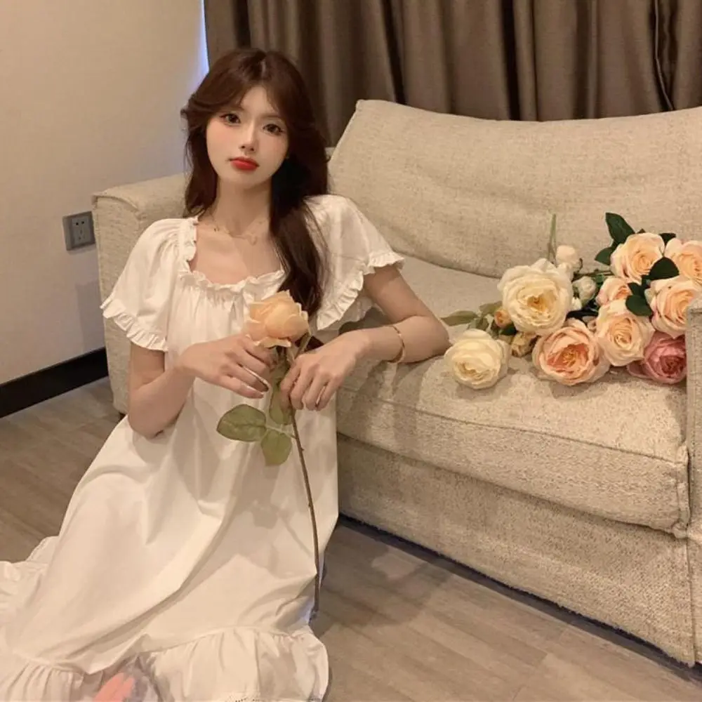 فستان بيجامة نسائي عالي الخصر بعقدة على شكل فيونكة فستان نوم فضفاض بأكمام قصيرة مكشكش ملابس نوم ملابس منزلية ثوب نوم للأميرة للسيدات #2