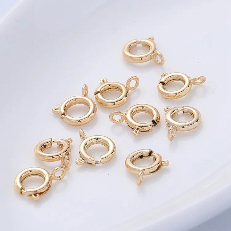 (3849)20PCS 5MM 5.5MM 6MM 7MM 24K Gold Color Brass Spring Round Clasps Necklace Clasps High Quality Diy Jewelry Accessories