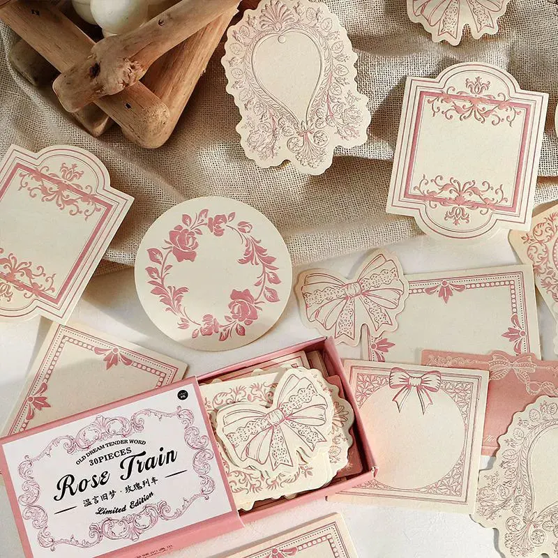 1 Box/30 Sheets of Exquisite Pink Lace-Edged Note Cards, Old Dream Series Embossed Note Paper, Salt-Style Lace Border Journaling Material Paper That Can Be Written on