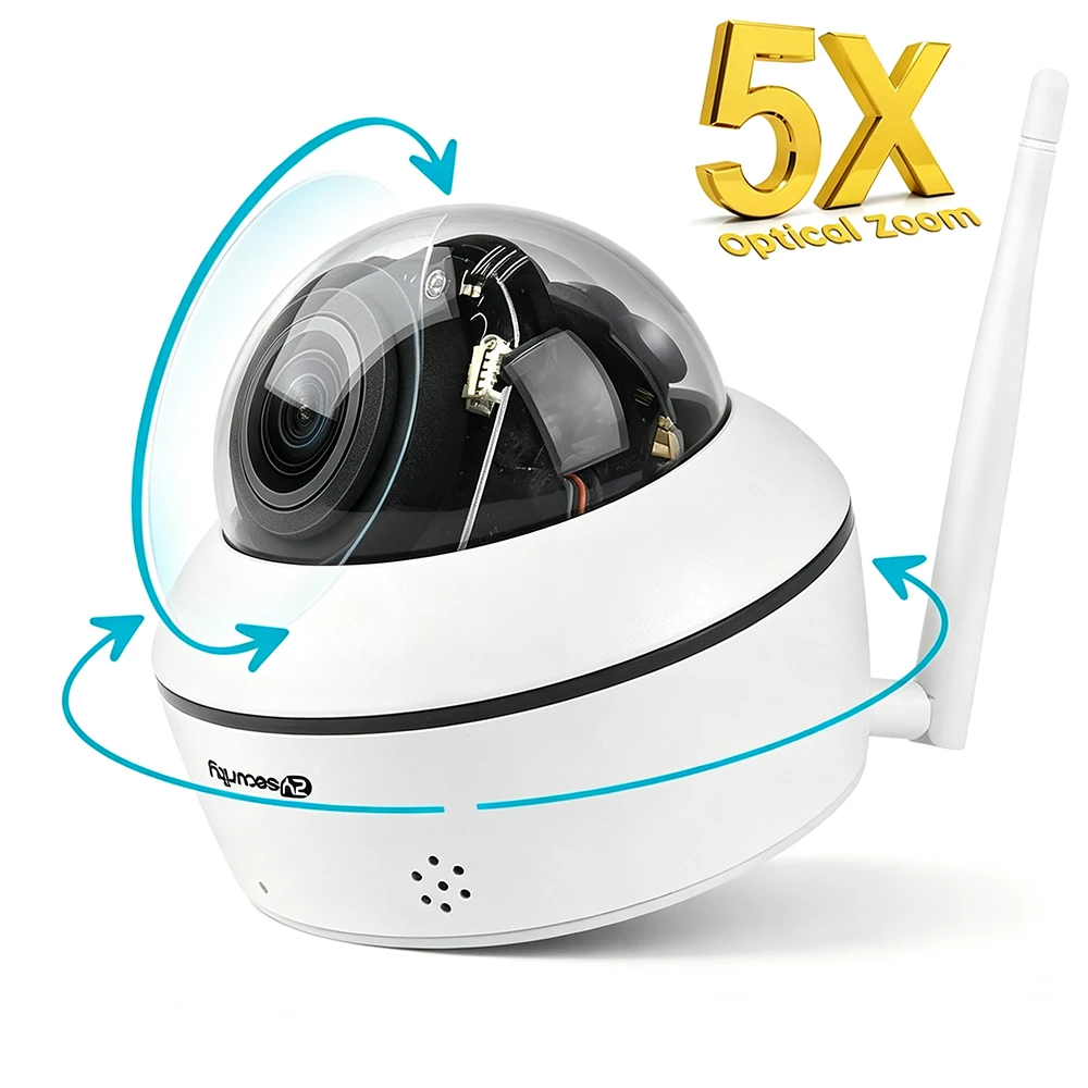 5X Optical Zoom 5MP PTZ Dome IP Security Camera Human Detect Auto Track Two-way Intercom CamHipro APP Home CCTV Surveillance Cam