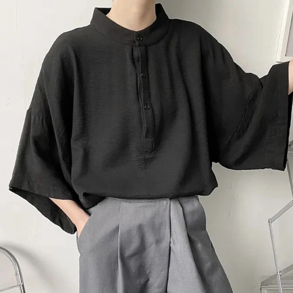 Summer Oversize Shirt Men\'s Fashion Dolman Sleeves Tops Casual Shirts Streetwear Korean Loose Short Sleeve Tee Shirts Pullover