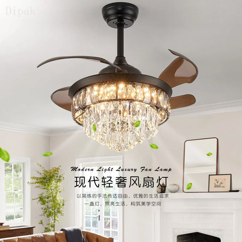 

Minimalist Nordic Light Luxury High end Crystal LED Fan Light Restaurant/Living Room/Bedroom Silent Ceiling Fan