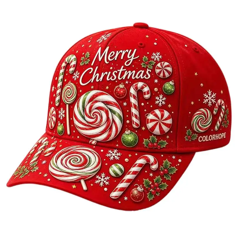 Unisex-Baseballkappe mit Weihnachtsmotiv, Rentier- und Weihnachtsmann-Druck, leicht, für Damen und Herren, festliche Kopfbedeckung für den täglichen Gebrauch. – Detail 3
