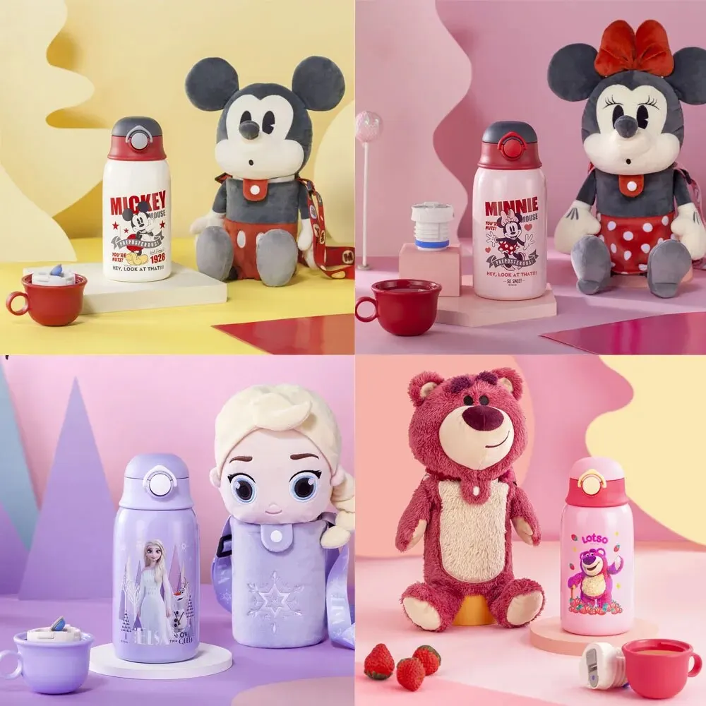 

Disney Material Straw Thermos Cup With Protective Cover Stainless Steel Cartoon Water Bottle Exquisite Gift Box With Cup Cover