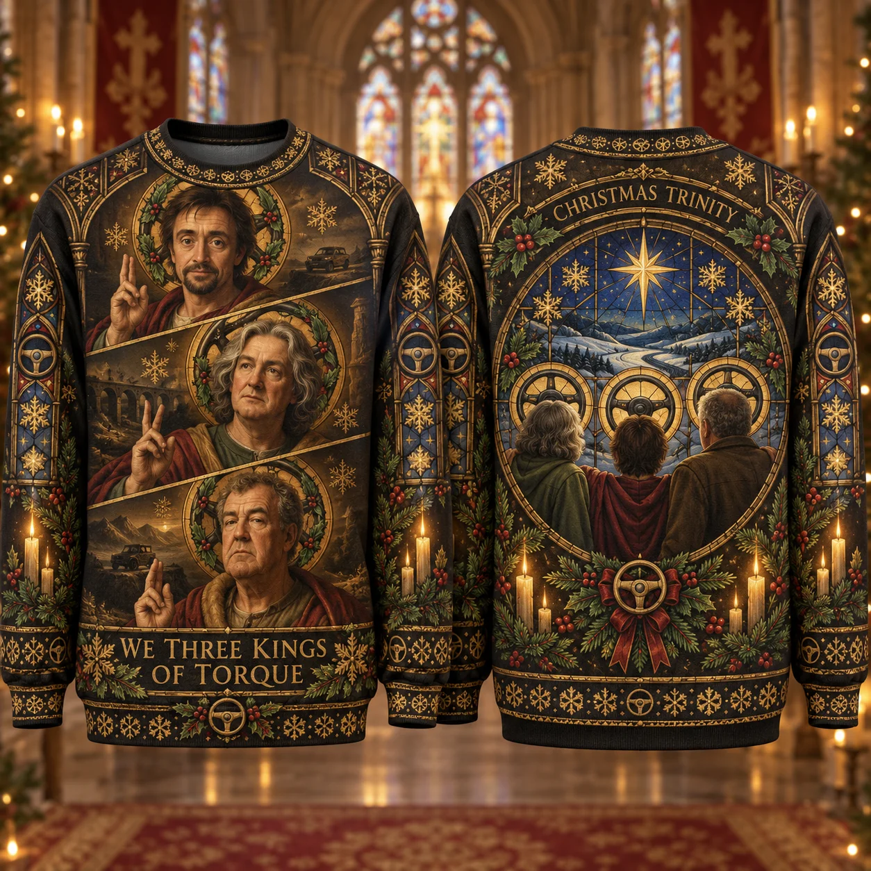 Retro Renaissance Three Kings Of Torque Ugly Christmas Sweater Men Women Polyester Crewneck Sweatshirt
