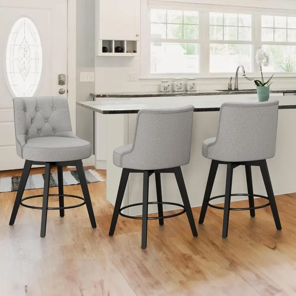 26" H Bar Stools Set of 4, Modern Counter Stools with Back and Metal Round Footrest, Linen Fabric Upholstered Barstools