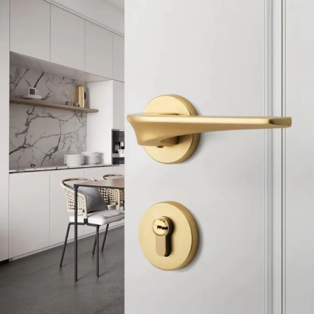Modern Door Handle with Lock, Interior Privacy Lock for Bedroom, Bathroom, Kitchen, Office & Hotel Wood Doors