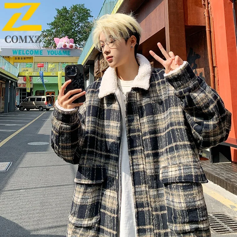 COMXZ Mens Winter Jacket 2025 Thickened  Style Daily Leisure Feature Ski Lamb Fleece Jacket Road Trip Comfort Fit Padding Coat