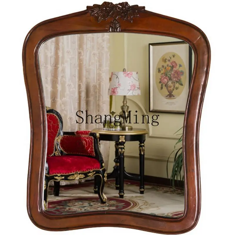 FG retro vanity mirror bathroom mirror living room solid wood art decorative mirror