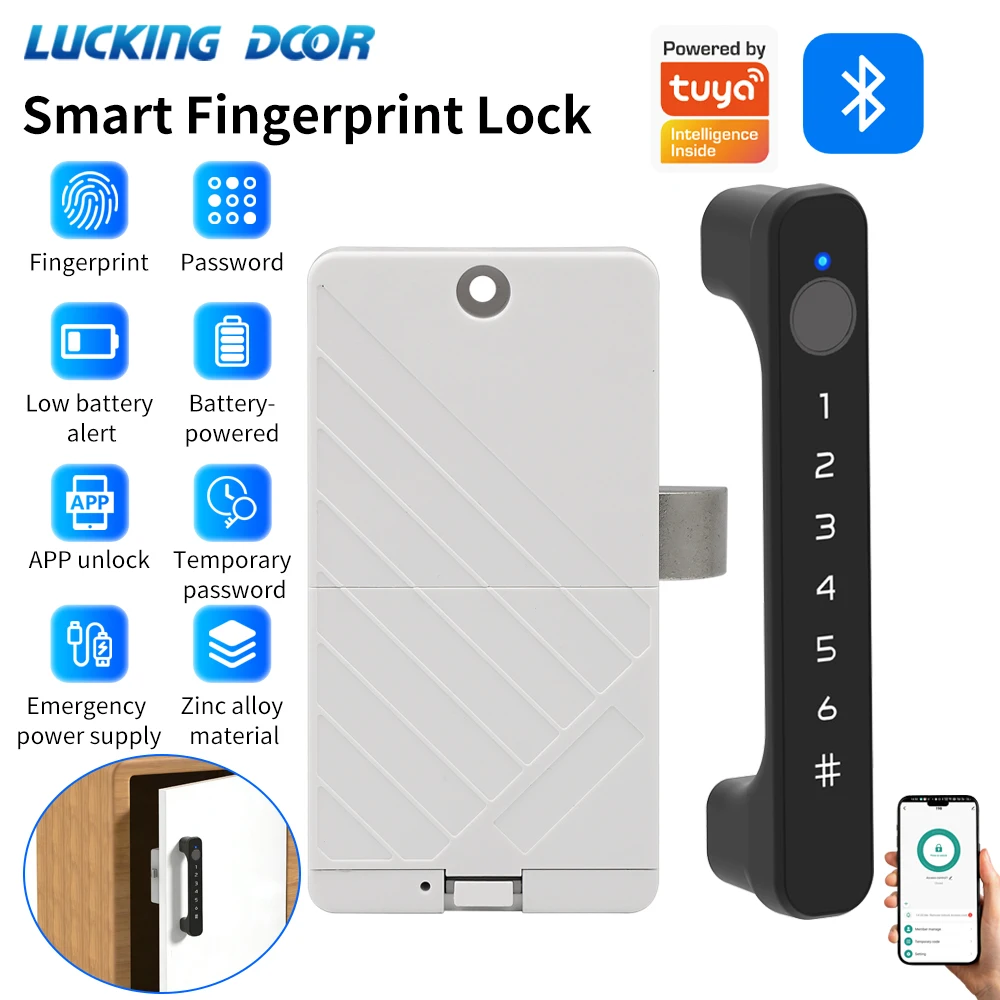 APP Biometric Fingerprint Passworf Door Electric Lock Smart Cabinet Drawer Handle Lock Ultra Long Standby Support Tuya Bluetooth