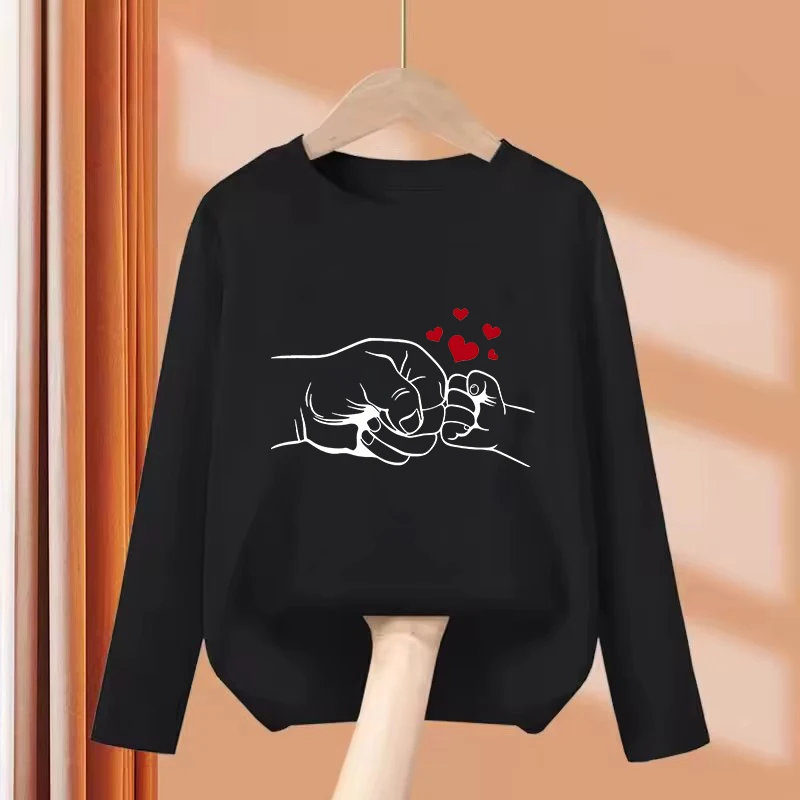 Long Sleeve Lovely Daddy Love Hand Design T Shirts Kids Children's T-shirt Boys Girls Summer Spring Casual Top Tee