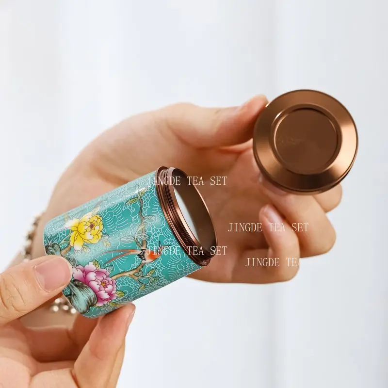 1pcs Portable Tea Can Household Ceramic Enamel Colored Pu'er Tea Can Chinese Style Sealed Moisture-proof Small Tea Can