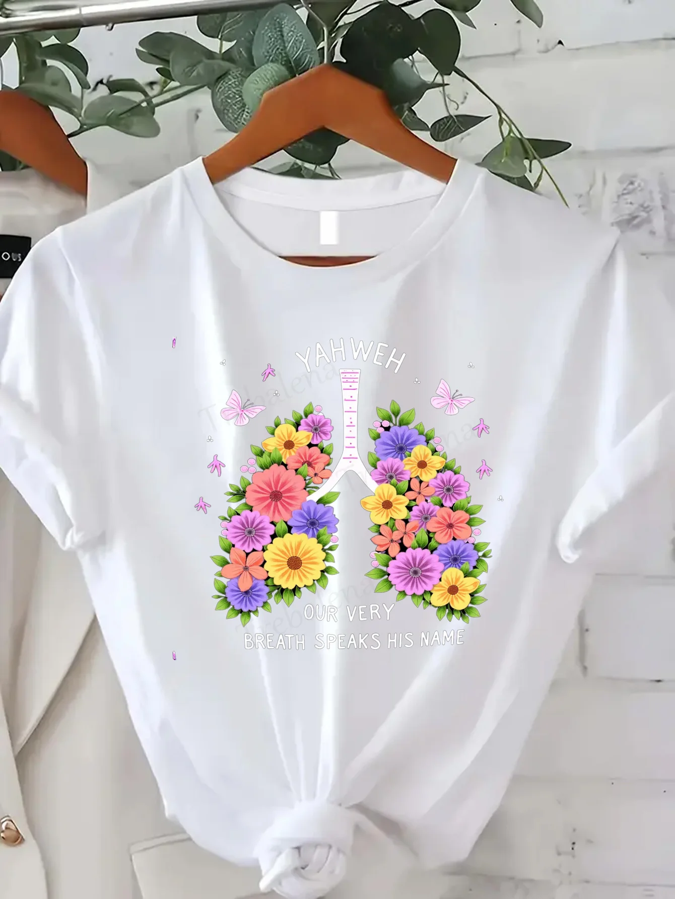

Women T-shirt Floral Lungs T-Shirt "Yahweh Our Breath Speaks His Name" Women's Faith Tee