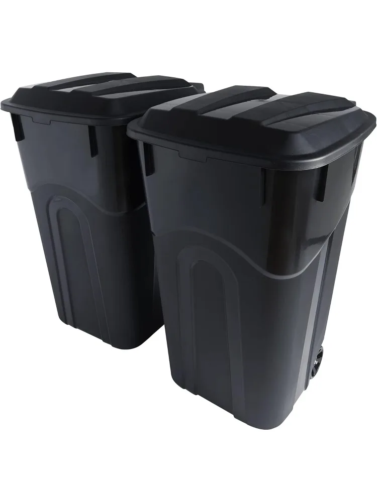 32 Gallon Wheeled Outdoor Garbage Can with Attached Snap Lock Lid and Heavy-Duty Handles, Black, Heavy-Duty Construction