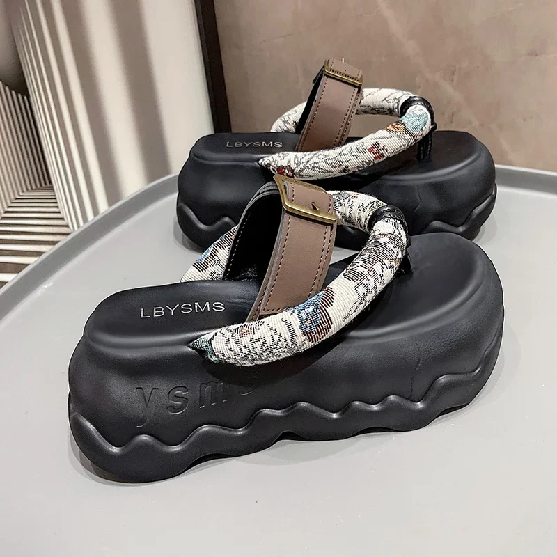 

8CM Summer Clip Toe Slides Women Shoes Platform Buckle Decoration Lightweight Flip-flops Thick Soled outdoor Beach Slippers 2025