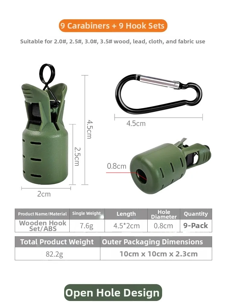 Lightweight ABS Hook Protector Kit with 9 Carabiners for Secure Attachment and Easy Retrieval of For Fishing Lures
