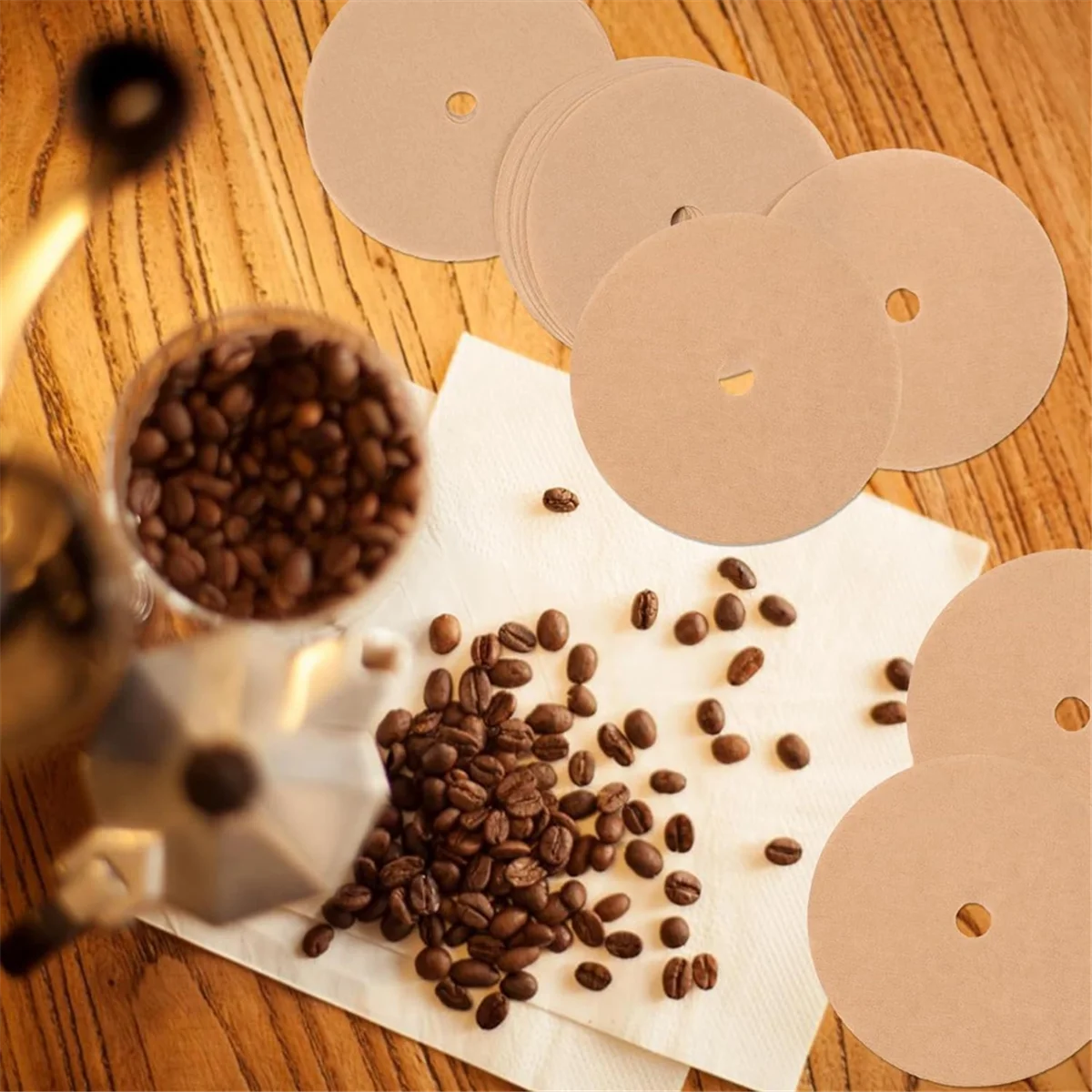 표백되지 않은 퍼콜레이터 커피 필터, 3.75in 일회용 커피 종이 필터, 디스크 커피 필터, 목재 색상, 400 개