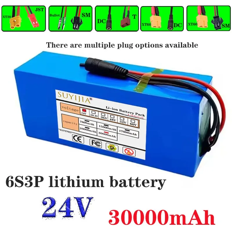 

18650 New production 24V 30000Ah 6s3p 18650 lithium battery, 24V 30000mAh, lithium ion battery + charger