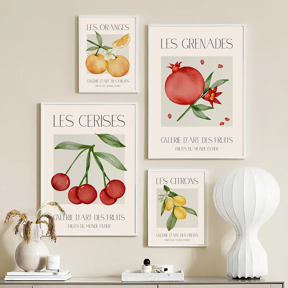 1 Stück rahmenloses Leinwandgemälde für die Küche, Obst-Poster, Wandkunst, Orangen, Kirsche, Zitrone, Granatapfel, Druck auf Leinwand, modernes Bild