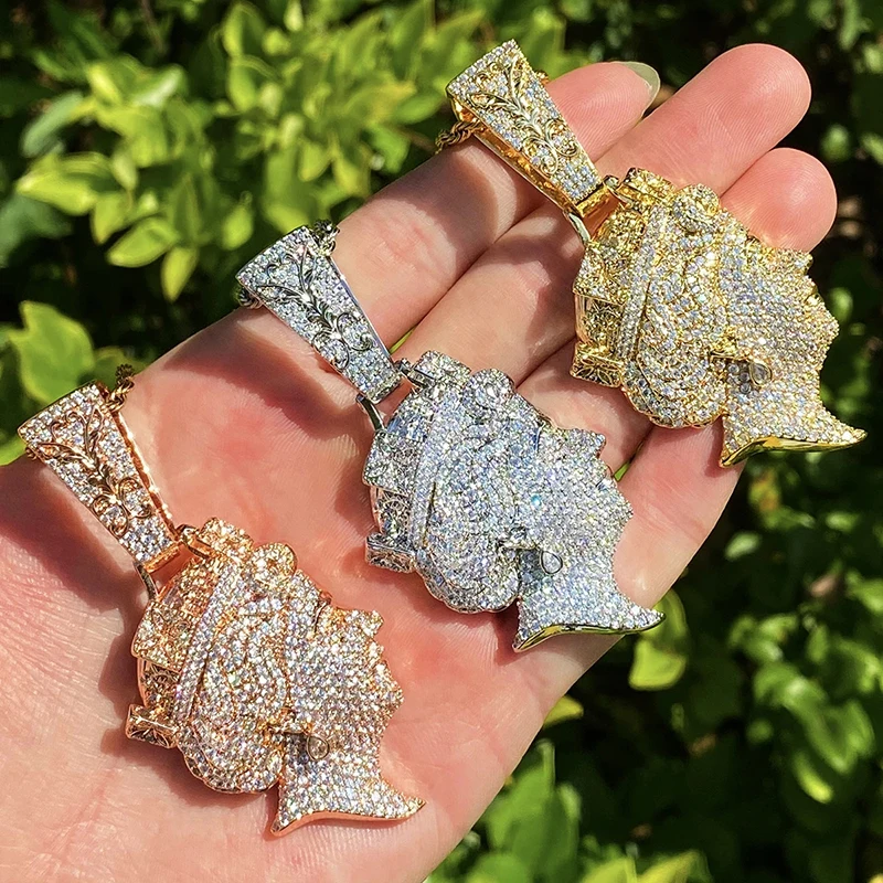 الهيب هوب 5A + مكعب زركونيا بلينغ الجليد خارج الملكة إليزابيث المعلقات قلادة للرجال مغني الراب مجوهرات ارتفع الذهب والفضة اللون #1
