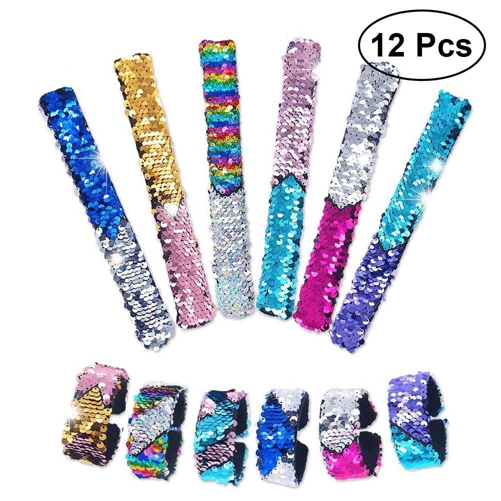 

12 Pcs Sequin Bracelet Kids' Party Favors Slap Wrist Gifts Band Strap Wristband