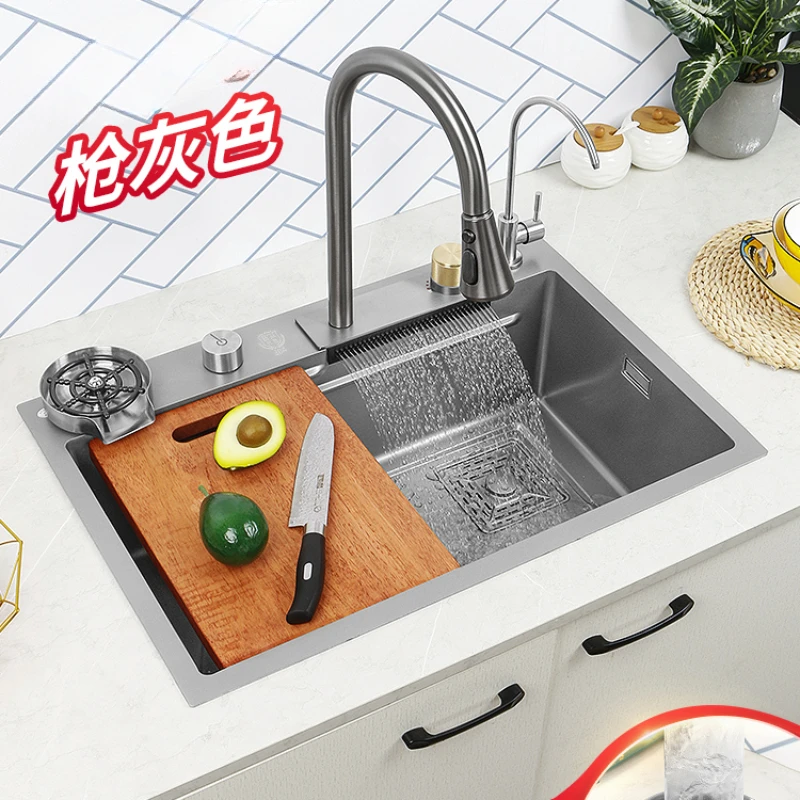 

Stainless Steel Kitchen Sink Large Single Sink Washing Basin Household Gun Gray Scullery