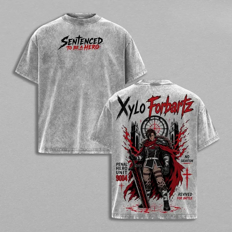Xylo Forbartz Print T-shirt Anime Sentenced To Be A Hero Clothing Men Women Cotton Tshirts Retro Washed T Shirt Harajuku Tops
