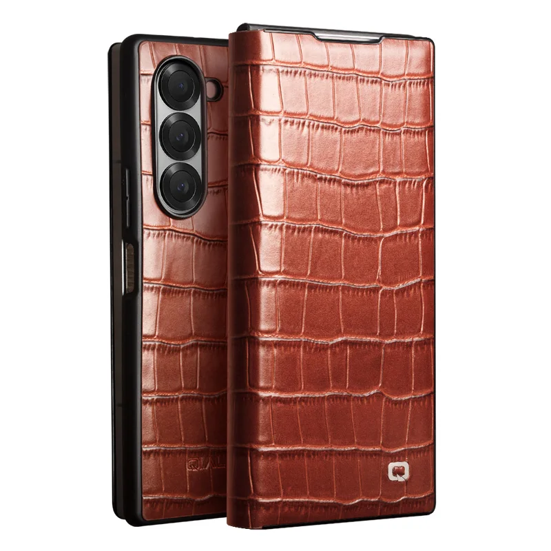 QIALINO Natural Genuine Leather Case for Samsung Galaxy Z Fold 6 Premium Cowhide Luxury Wallet Cover for Samsung Z Fold 6 Case