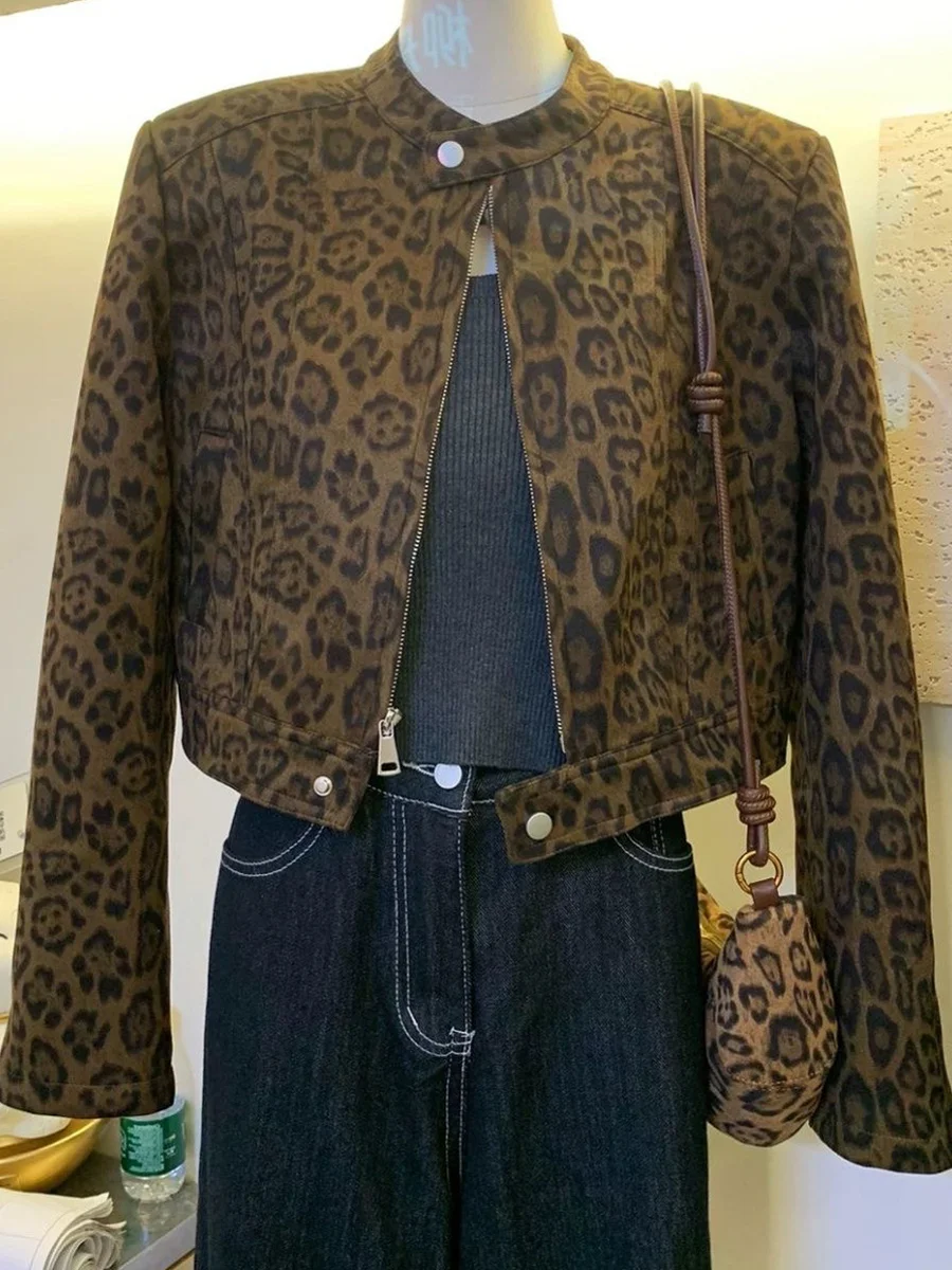 

Retro Leopard Print ort Jaet Women's Autumn Winter New Design Sensation Quaint Versatile Jaet Top Trendy Commute Sle ...