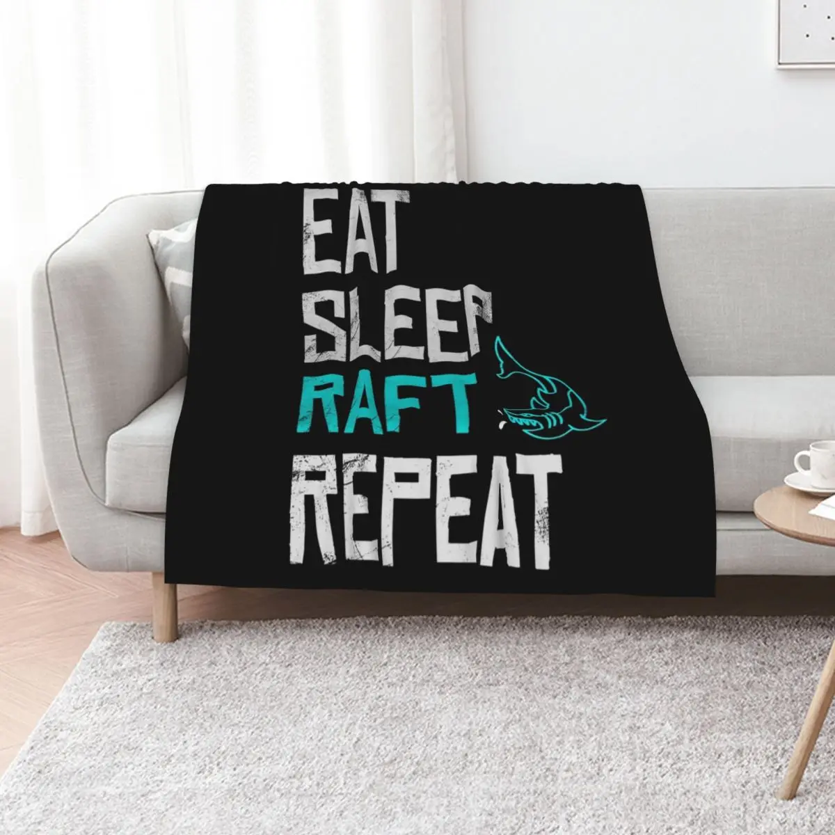 Raft Game Eat Sleep Raft Repeat Funny Shark Attack Throw Blanket Retros Flannel Custom Moving Blankets