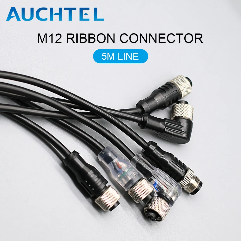 5m Line M12 4 5 Pins PVC LED IP67 Sensor Cable Connector Type A Socket Plug  Waterproof Male&Female Straight Angle Flange