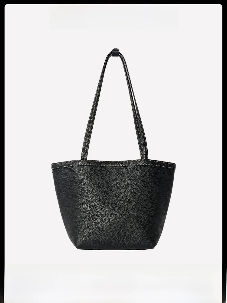 

Минималистичная сумка-ведро из натуральной кожи, женская модная сумка-корзина на одно плечо, городской стиль, с двойным ремнем, молодежная повседневная