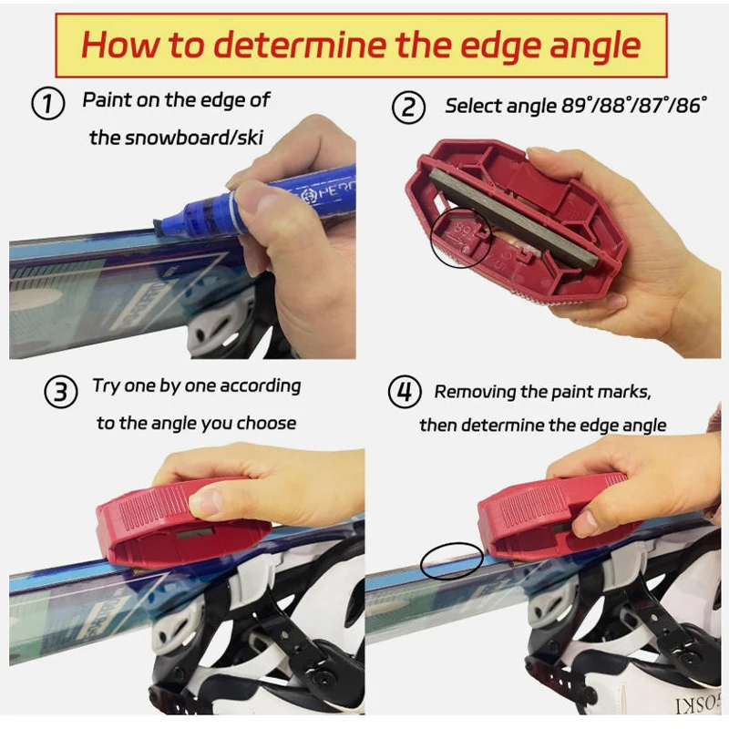 1 قطعة مجموعة ضبط مشطوفة لحافة التزلج على الجليد ومبراة حافة عالمية مع دليل زاوية للتزلج على الجليد والتزلج وحواف لوح التزلج