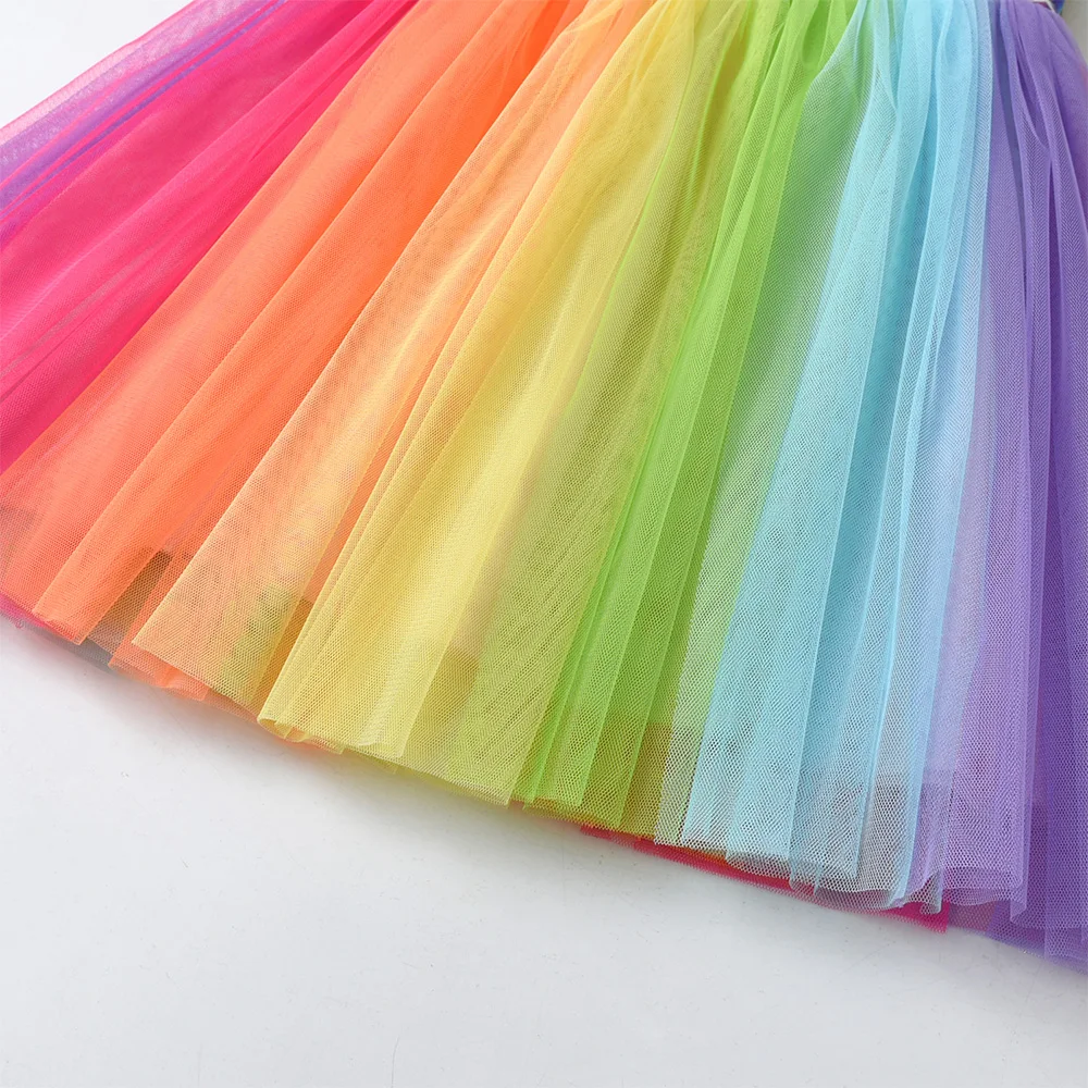 Ärmelloses Sommerkleid für Mädchen, Regenbogenfarben, bunt, Farbverlauf, Tüll, Netzstoff, Prinzessin, Geburtstagsfeier, Prinzessin, lässig, Festival-Kleider – Detail 6