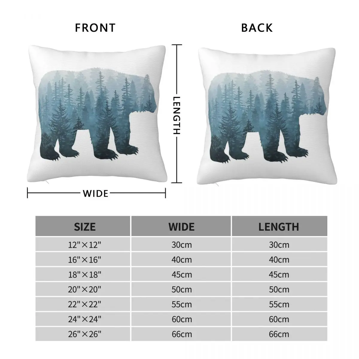 Misty Forest Bear Turquoise Square Pillowcase Polyester Linen Velvet Pattern Decorative Pillow Case Seater Cushion Cover 45x45