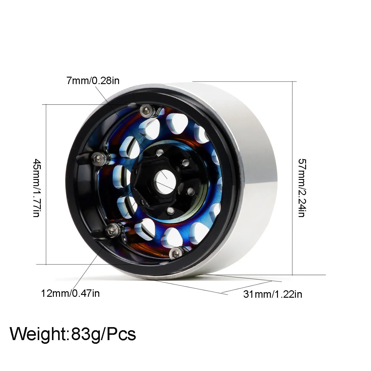 Metall 1,9 Zoll Beadlock Deep Dish 12 mm Sechskant 57 mm Felge für RC Crawler 1/10 Axial SCX10 TRAXXAS TRX4 Redcat Gen8 D90