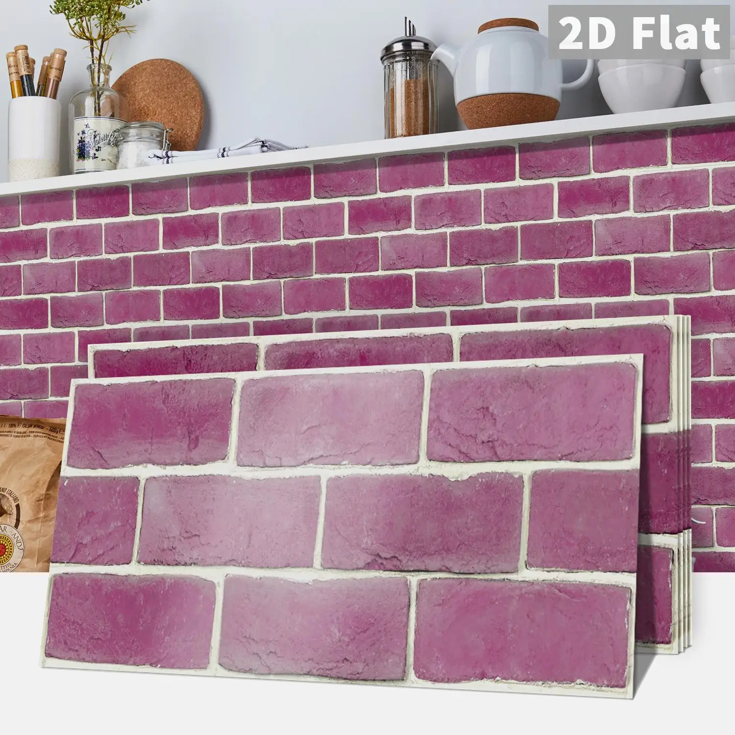 

2D Brick Pattern Wall Stickers Self-Adhesive Removable Tile Decals for Kitchen Bathroom Home Decor