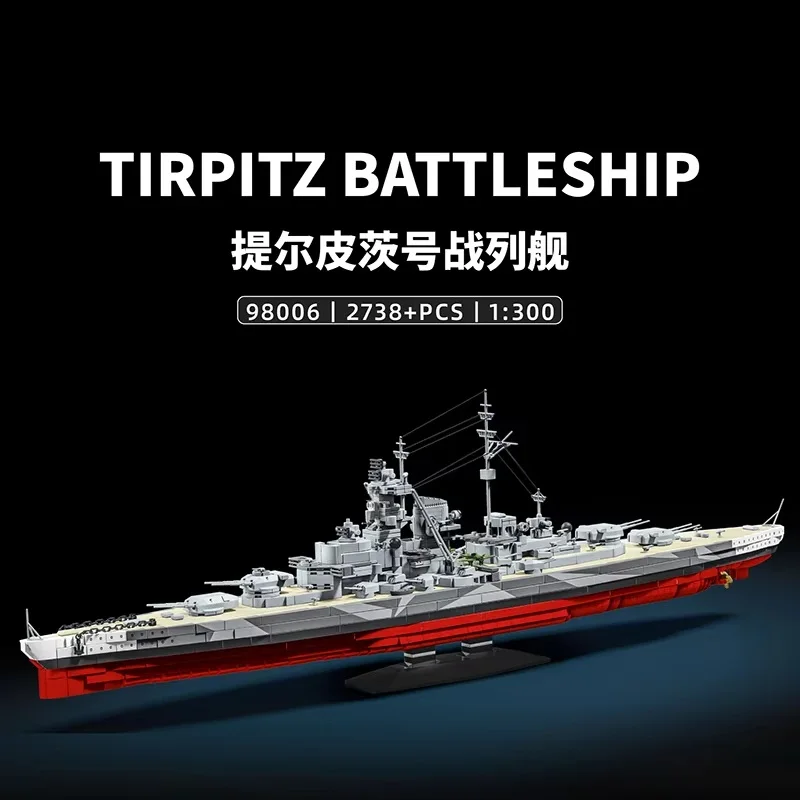 

2738pcs World War II German Tirpitz Battleship Model Kit Educational Warship Assembly Toy for Children Gift Puzzle Blocks