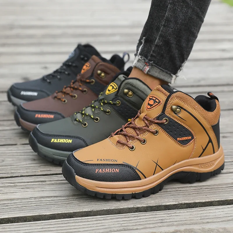 Men's Hiking Boots, Lightweight and Comfortable, Leather Ankle, Outdoor Anti Slip, Lightweight and Low Cut Walking Shoes 2025