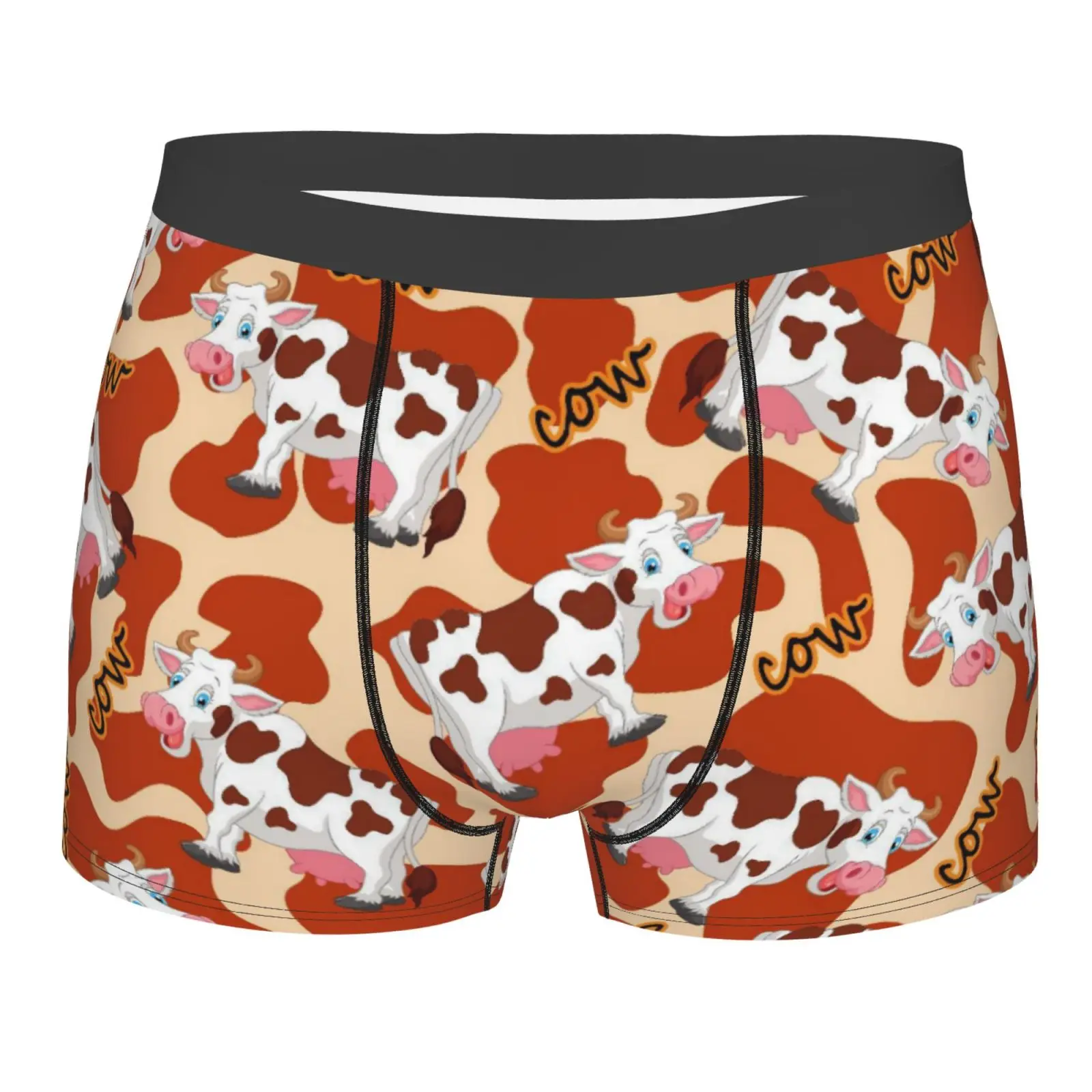 Cartoon Cow Pattern Print Men's Breathable Boxer Briefs Comfort Soft Stretch Underwear Trunks with Bulge Pouch for Men Boys