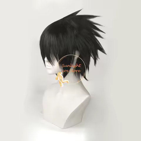 Anime Cosplay Wig Short Black Heat Resistant Synthetic Hair + Free Wig Cap