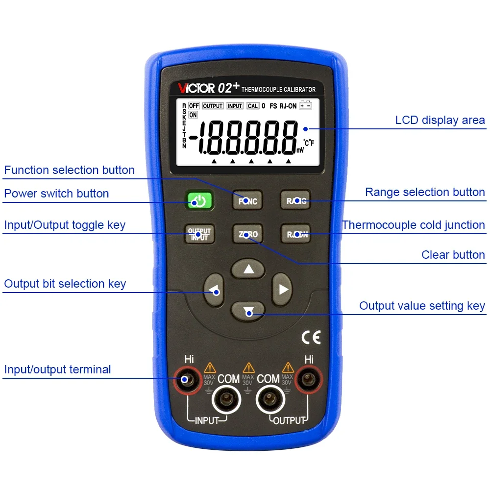 Thermocouple Calibrator VICTOR 02+ RTD Imput And Output Source 8 Types Of  Measurement R/S/K/E/J/T/B/N TC Simulate