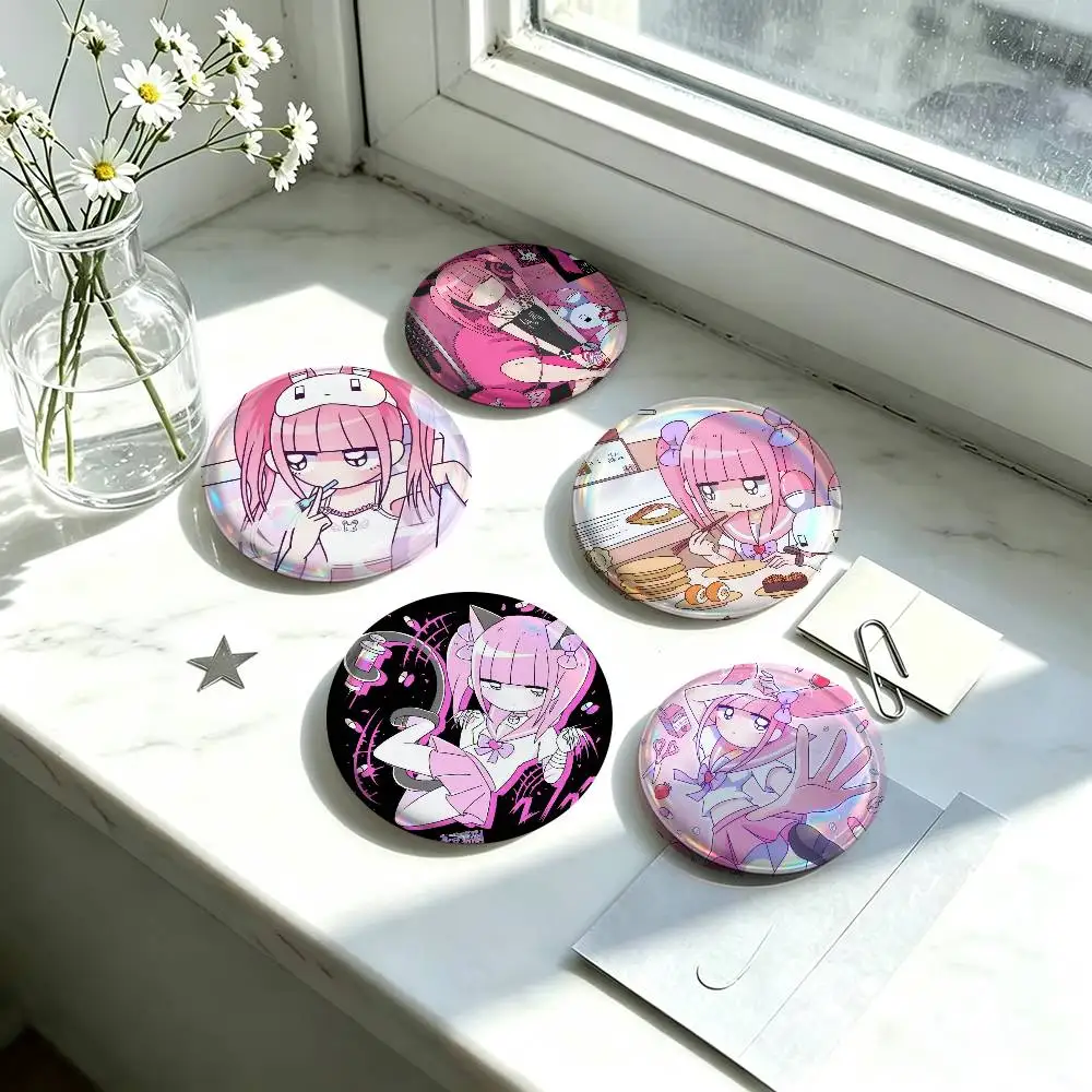 Kawaii Menhera Chan Cartoon  Badge Creative Round Plastic Brooch Clothes Decorative Pins Jewelry Gifts for Friends