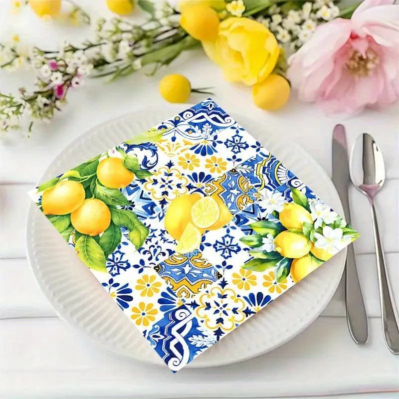 Mediterrane Blaue Zitronen-Partyartikel Amalfi-Küste Einweg-Tischgeschirr Papier Sommer Geburtstag Hochzeit Deko-Zubehör