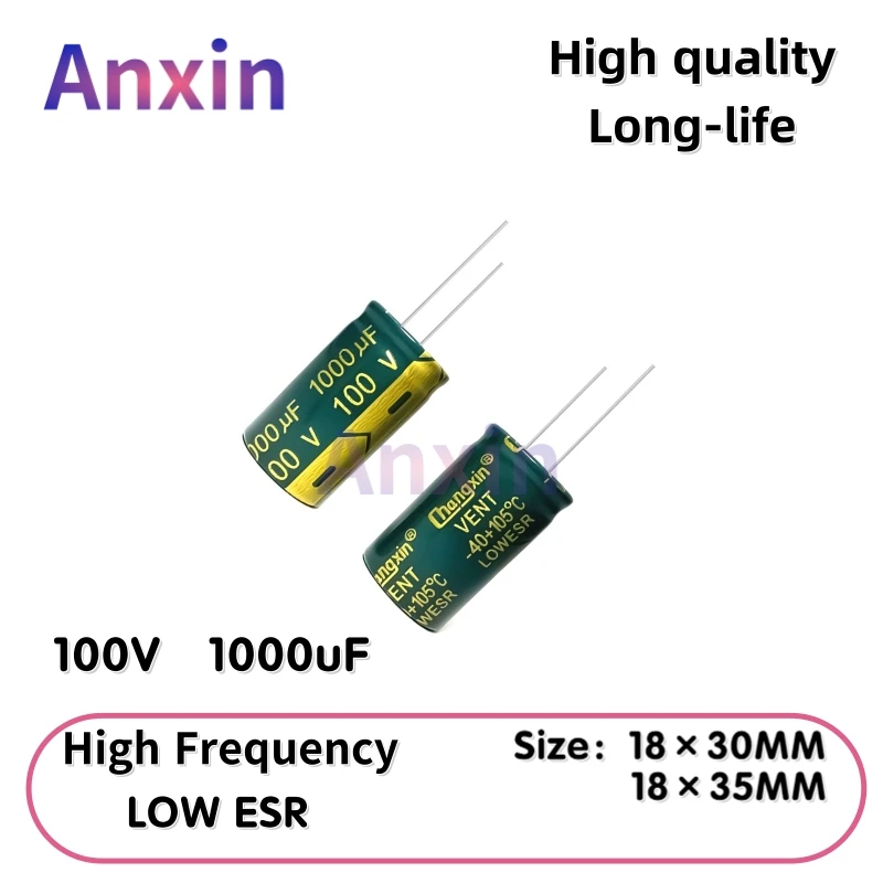 

2PCS 100V1000uF Aluminum Capacitor, High Frequency Low ESR 105°C Radial for Power Supply Long-life 18×30MM 18×35MM