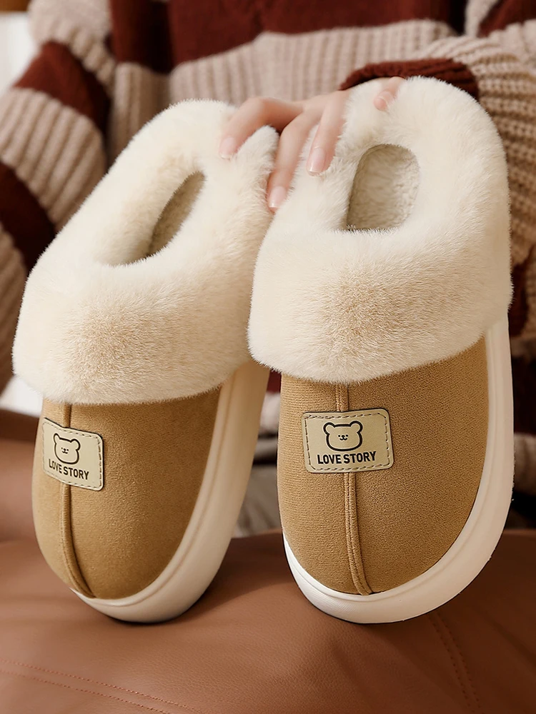 

Fuzzy House Slipper Women Teddy Bear Winter Warm Fur Plush Indoor Lazy Female Thermal Furry Home Room Shoe Flat Flip Flop Men