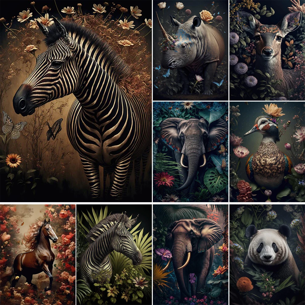 5D Diy Diamond Embroidery Wildlife Elephant Zebra Full Drill Diamond Painting Needleworks Cross Stitch Home Decor J3587