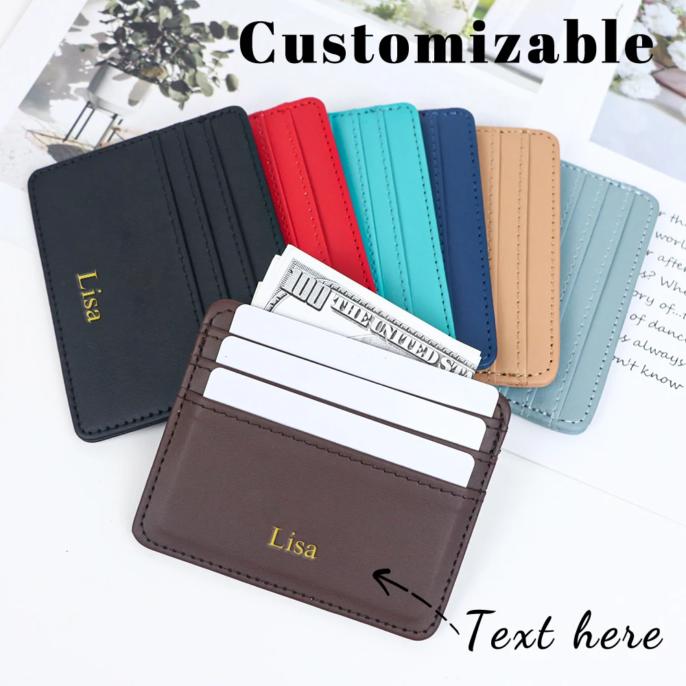 กระเป๋าใส่บัตรหนัง PU แบบกำหนดเอง, ซองใส่บัตรเครดิตสำหรับนักเรียน, ของขวัญวันคริสต์มาสอีฟและวันเกิดแบบ DIY