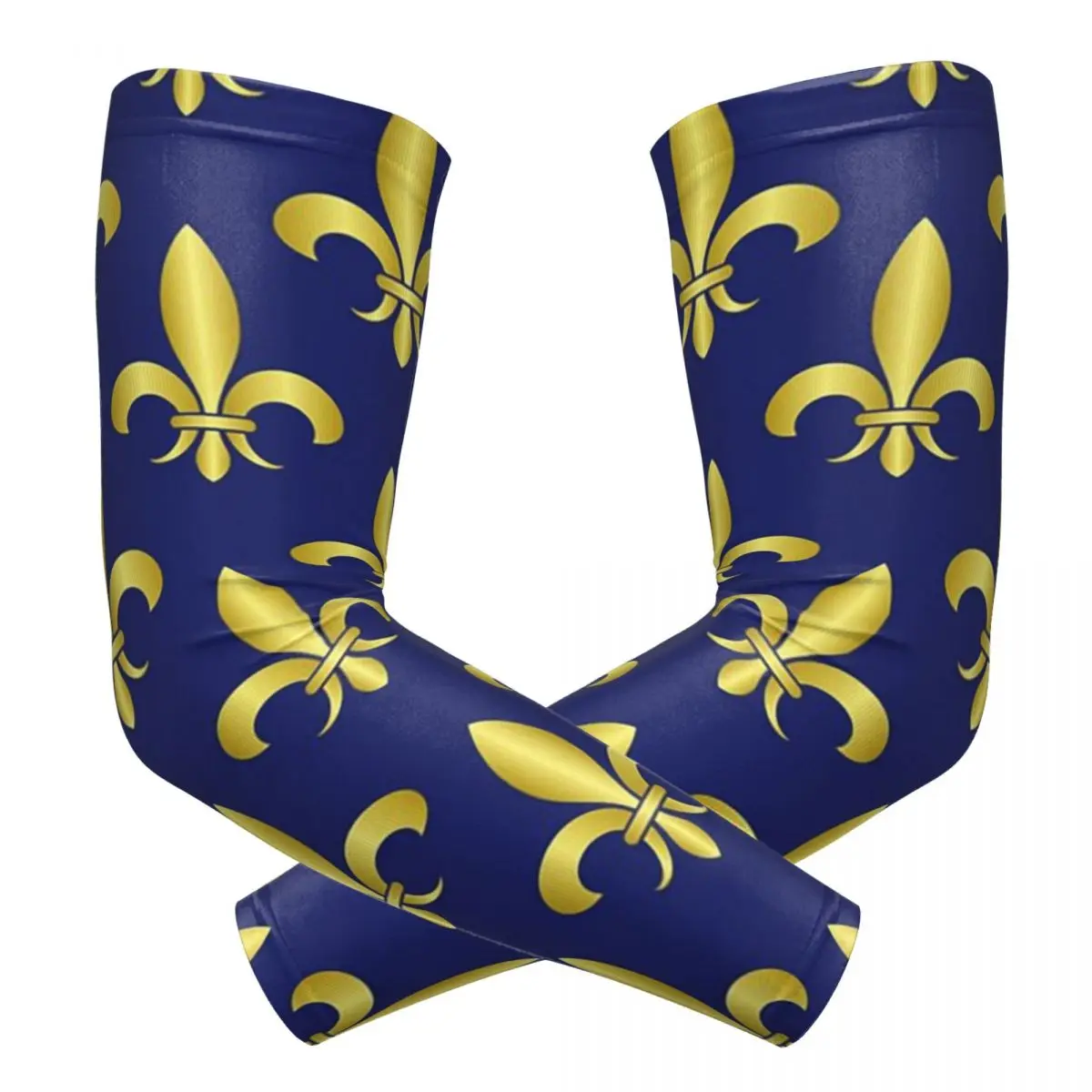 

Золотисто-синий Fleur De Lis Royal Lily, уличные рукава, защита от солнца и ультрафиолета, летние велосипедные рукава с татуировкой